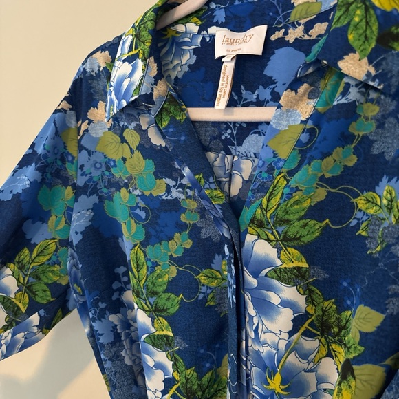Laundry by Shelli Segal Blue Floral Shirt Dress with Belt Size 12 - Picture 3 of 6